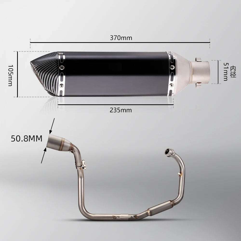 Motorcycle Full System Exhaust Modified For TNT 125 TNT125 2016-2022 Slip on Front Middle Link Pipe with 370mm Muffler