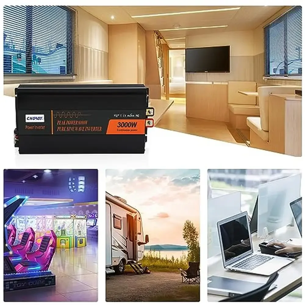 3000W Pure Sine Wave Inverter 12V DC to 120V AC Converter with Built-in 5V/2.1A USB Remote Control Ideal Home RV Truck Off-Grid