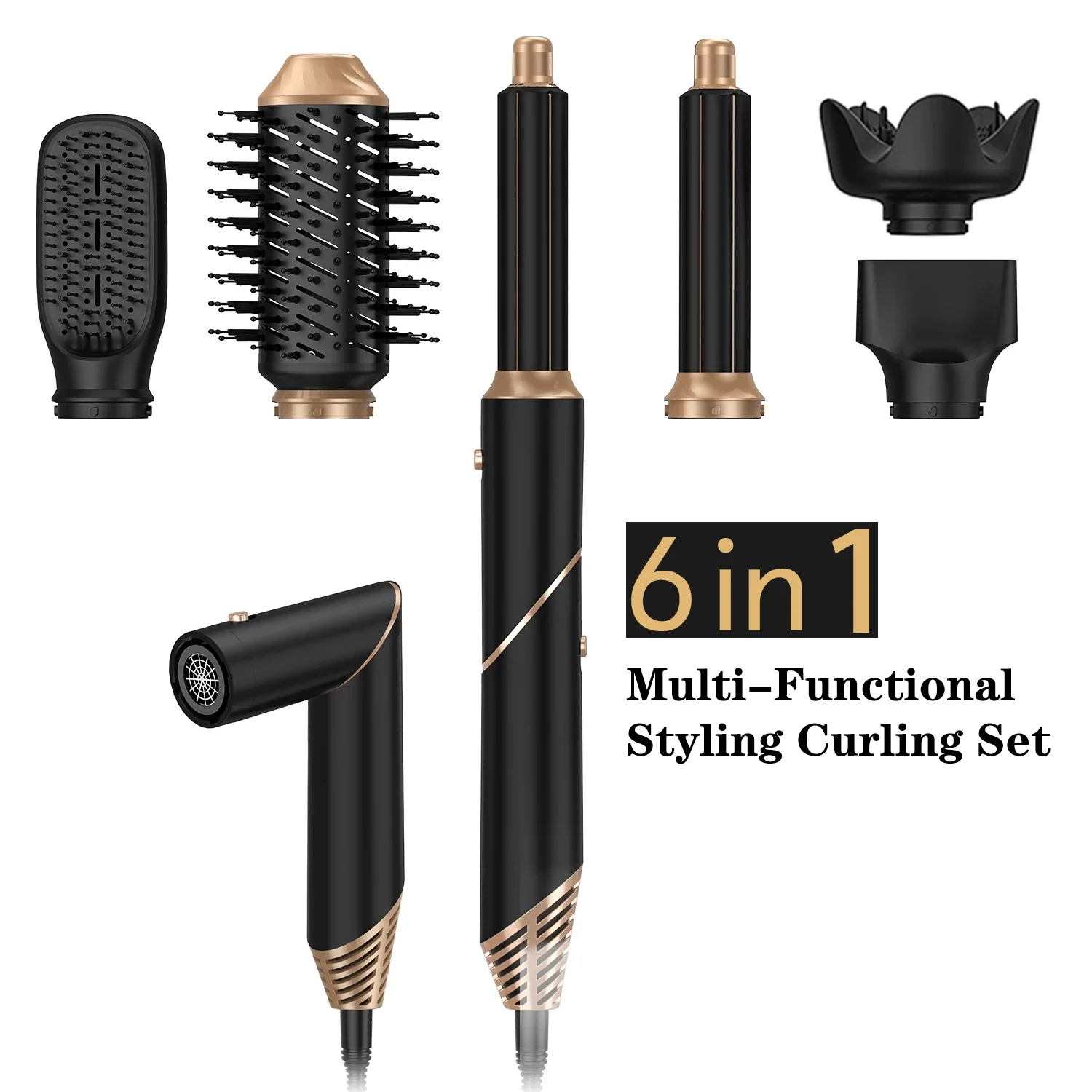 6-in-1 Curling Iron Multi-Function Styler with Hair Brush Curling iron Hair Straightener Blow Dryer Hot Air Styling Comb