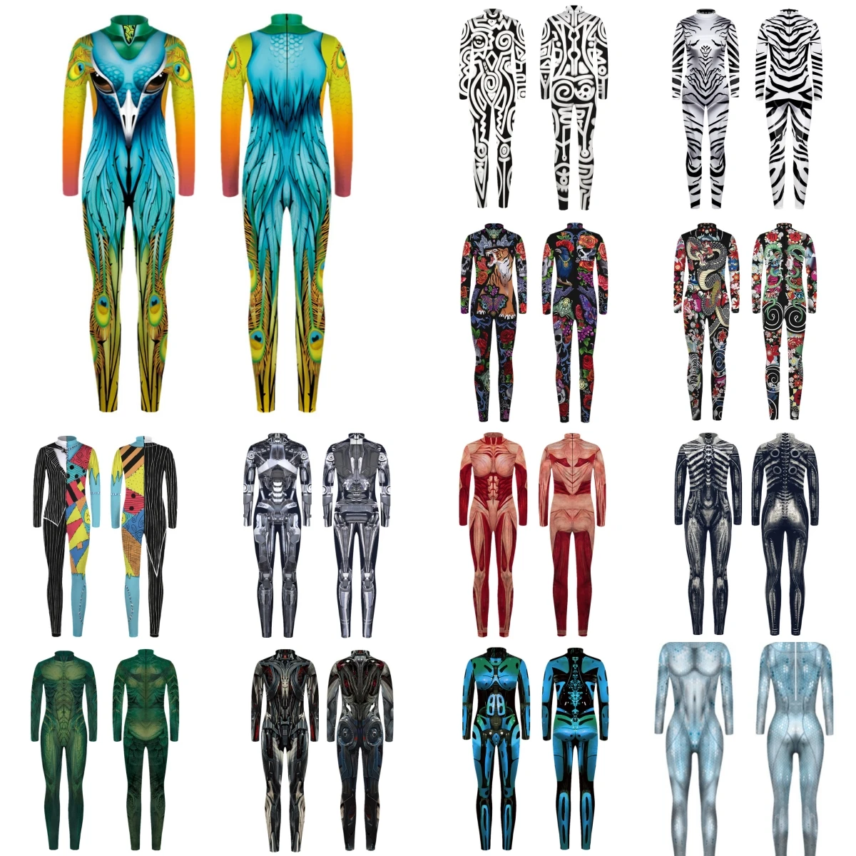 Halloween Animal Peacock 3D Digital Cosplay Zentai Jumpsuit Adult Children Party Role-Playing Bodysuit Dress Up Costume Outfit