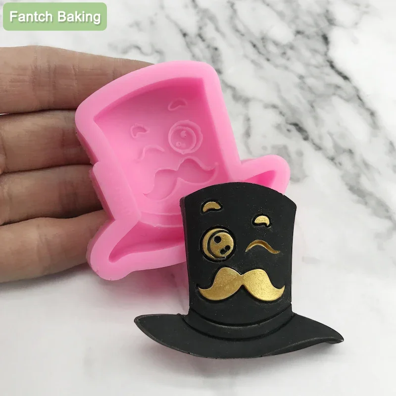 MNYB Gentleman Hat Silicone Mold Beard Cartoon Sugarcraft Chocolate Making Cake Decoration DIY Clay Resin Charms Gum Paste Tool