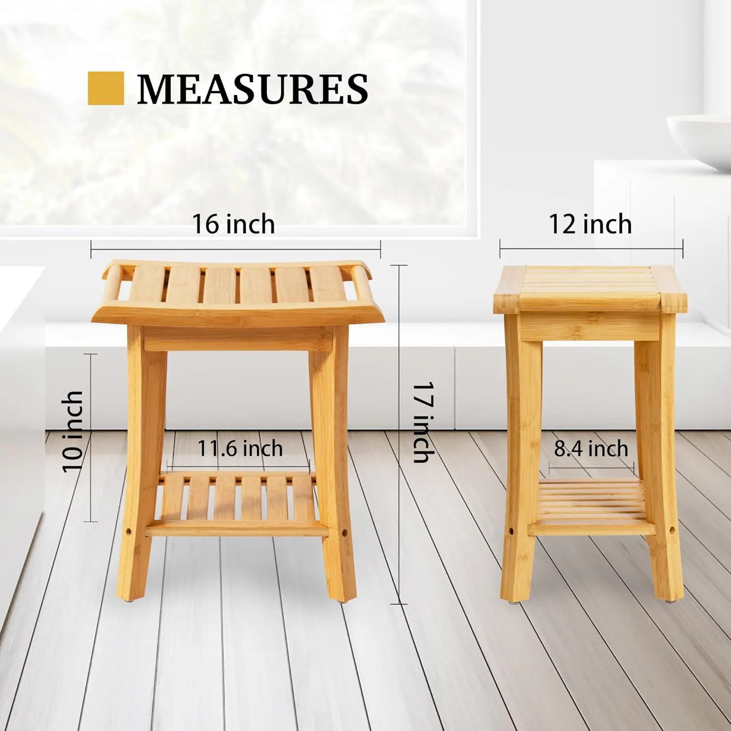 

Bamboo Shower Bench Inside Shower Stool With Storage Shelf, Spa Bath Chair For Bathroom, Seat Or Organizer For Living Room,