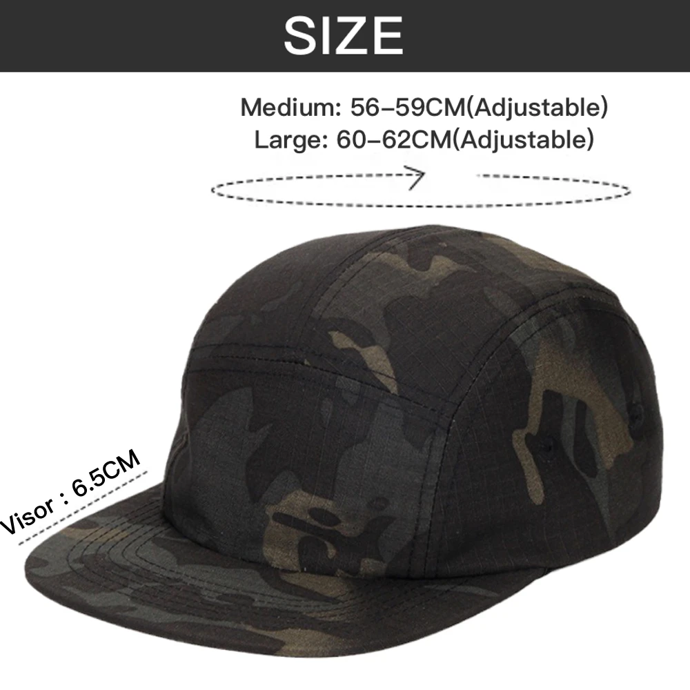 Camo Sun Caps For Men 5 Panel Cap Cordura NyCo Baseball Caps Unstructured Ripstop Campers Running Hiking Camping Snapback Hat