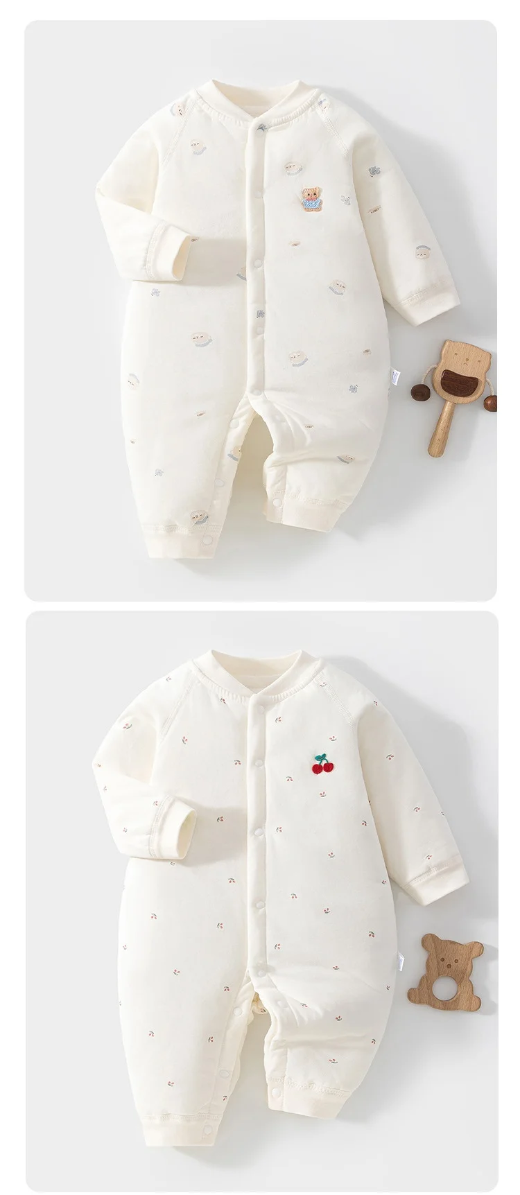 Herbstlicher Casual-Baby-Body mit Blumenmuster, Langarm-Jumpsuit für Jungen und Mädchen, Gefütterter Warmer Einteiler für Säuglinge – Detail 1