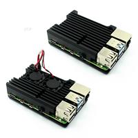 Raspberry Pi 4/3 Aluminum Case with Dual Cooling Fan Metal Shell Black Enclosure for RPI  4B/3B/3B+