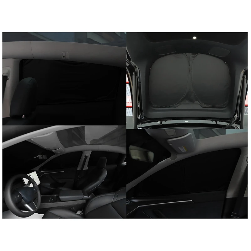 3X For Tesla Model Y 2021 Car Front Rear Windshield Side Window Privacy Shade Skylight Blind Shading Net B & D