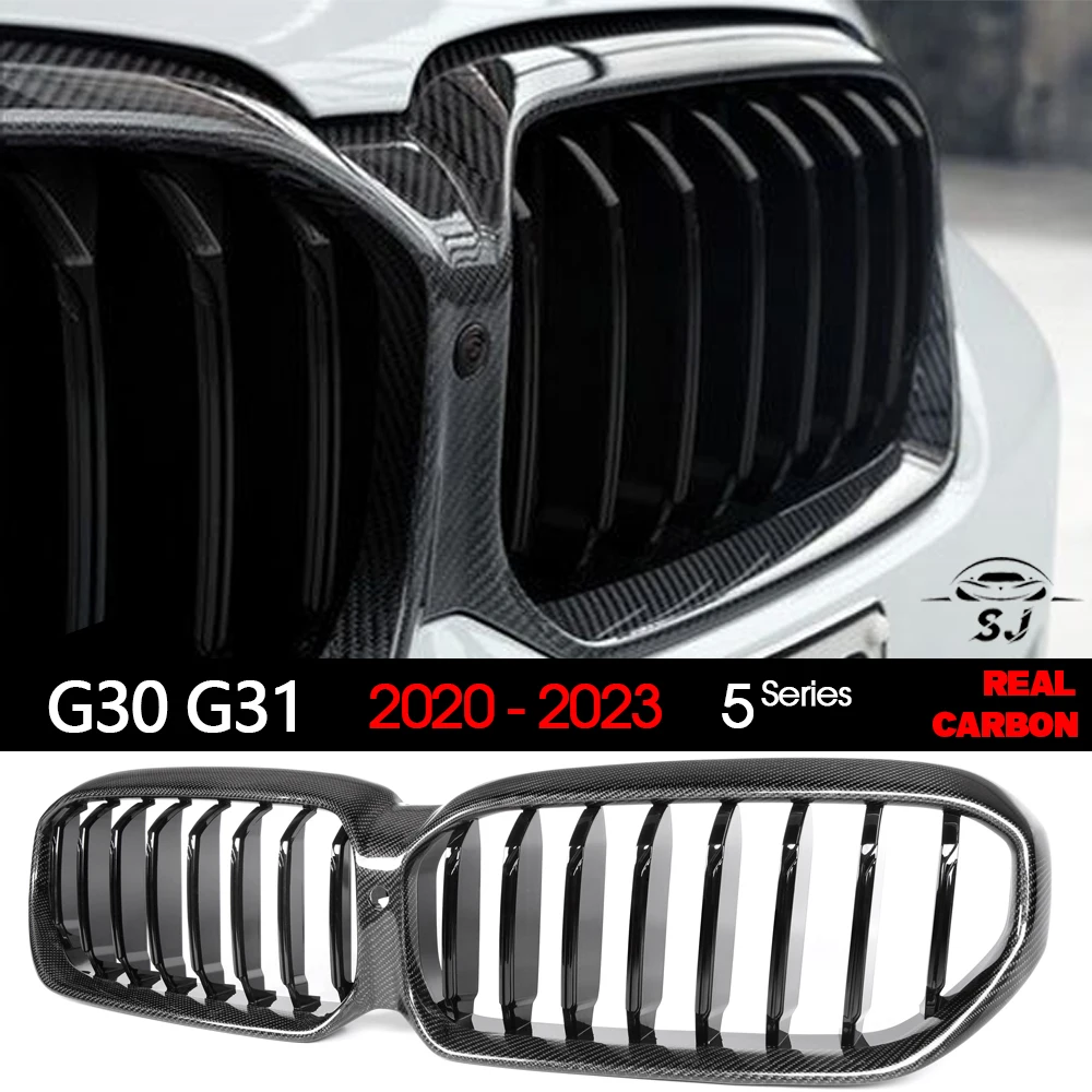 3*3 3K Carbon Fiber Front Bumper Kidney Grille for BMW 5 Series G30 G31 LCI 2017 - May 2023 520i 530i 535i 540i 550i & F90 M5