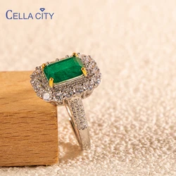 Cellacity luxury women ring with emerald gemstone silver  jewelry 5A zircon Engagement Wedding Girls Party Rings Gifts