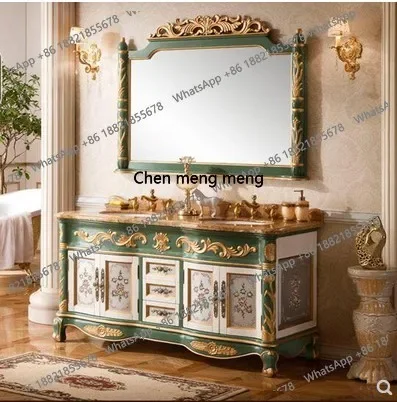 

CC182 European bathroom cabinet combination antique oak solid wood bathroom cabinet floor-to-ceiling washbasin cabinet