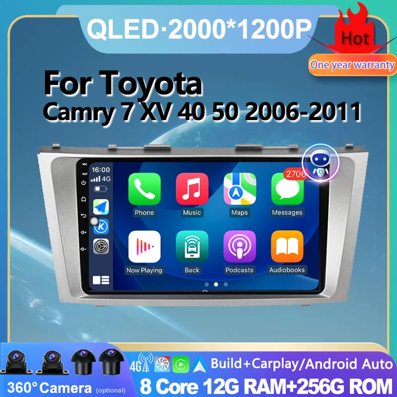 راديو السيارة أندرويد 15 شاشة Carplay لتويوتا كامري 7 XV 40 50 2006 -2011 الوسائط المتعددة الملاحة فيديو Autoradio ستيريو NO 2din #1