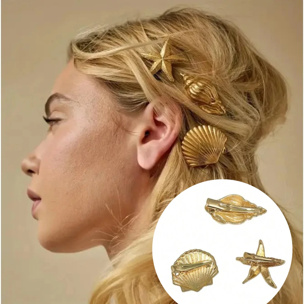 

Fashionable Golden Starfish Shell Duckbill Hair Clip for Women Elastic Girls Hair Accessories Headwear from Europe And America