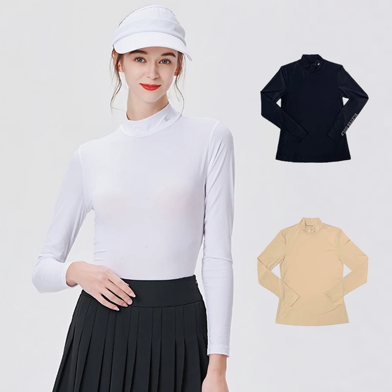 

Blktee Women Golf Ice Silk Bottoming Shirts Shading Sunscreen Long-sleeved T-shirt Ladies Ice Silk Ultra-thin Cool Tops S-XXL