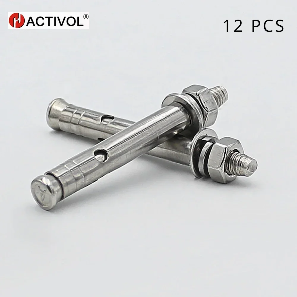 

12pcs Expansion Bolts Concrete Wall Bolts 304 Stainless Steel Hex Head Sleeve Anchor Expanding Shield Anchor Fastener