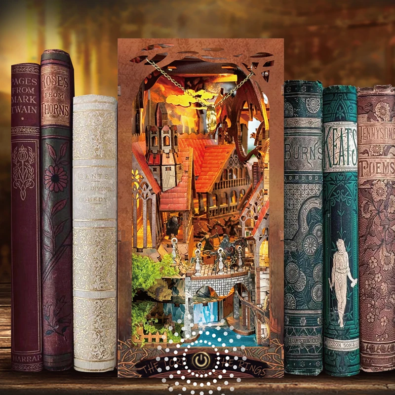 DIY Wooden Book Nook Shelf Insert Kit Spirit Valley of The Magic Ring  Miniature Model Kits Bookshelf Bookend for Friends Gifts