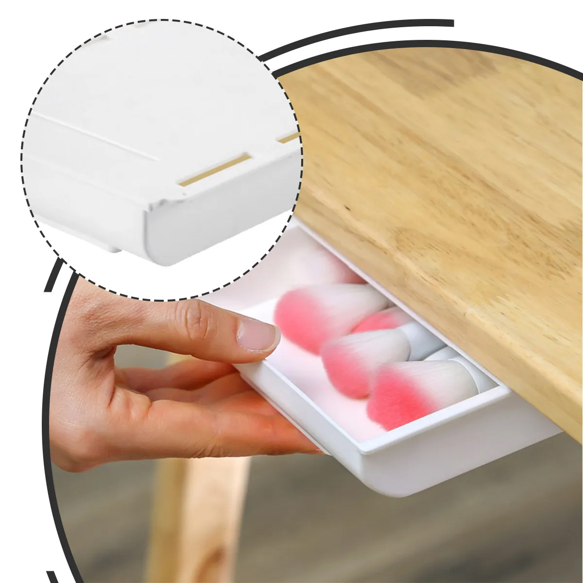 Under Desk Drawer Tray Hidden Desk Organizer Self-Adhesive Pencil Storage Box Space Saving Hidden Storage Drawer for Desktop