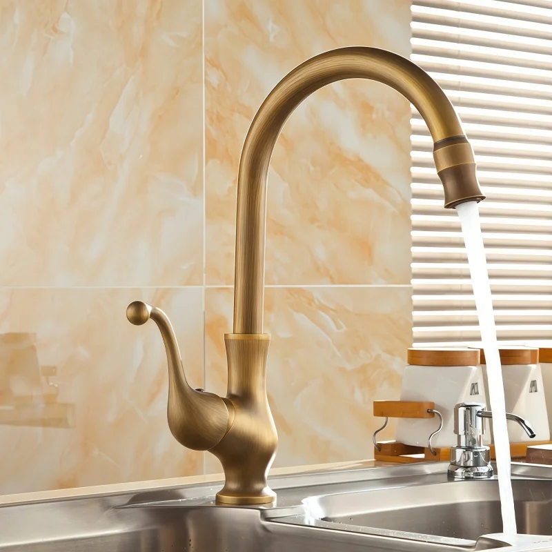 European Style Antique Hot and Cold Water Faucet for Basin, Kitchen Sink Rotatable Vase Faucet