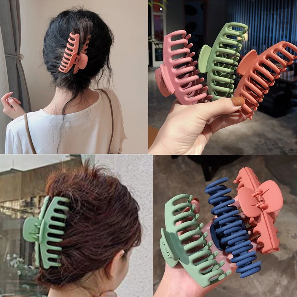2022 coreano sólido grandes garras de cabelo moda headwear para mulheres bun cabelo garra simples oval oco feminino rabo de cavalo acessórios para o cabelo