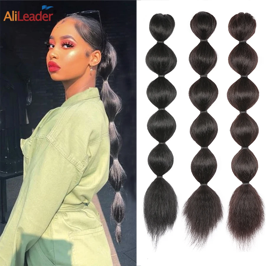 Kinky Straight Ponytail Syntehtic Bubble Ponytail Extensions 20Inch Long Drawstring Antern Bubble Pony Tail For Black Women