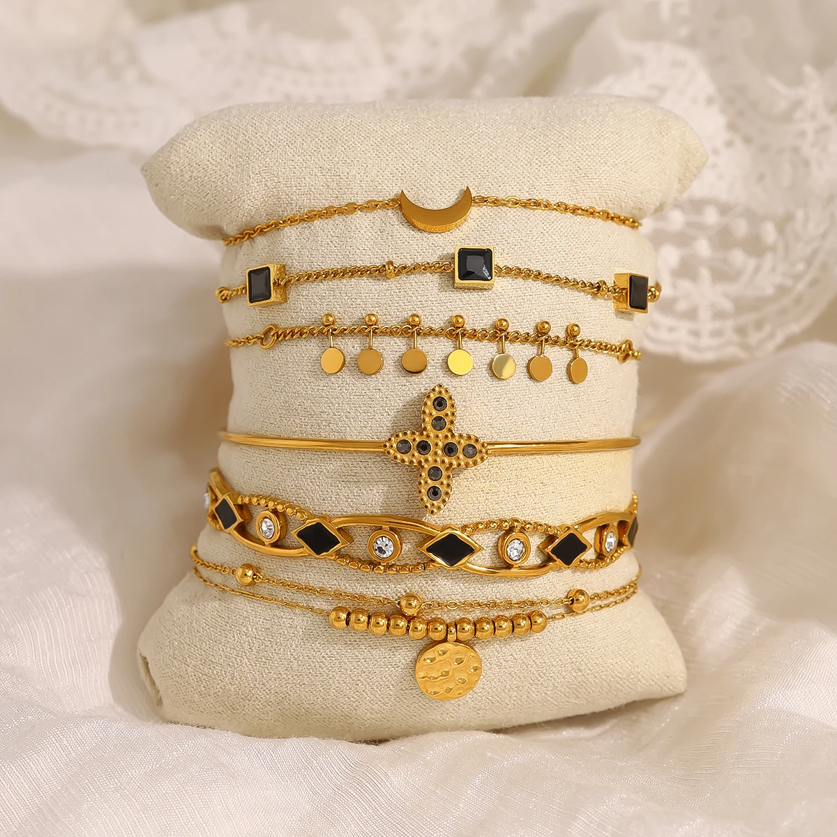 WILD & FREE Chic 18K Gold Plated Stainless Steel Bracelets for Women Luxury Exquisite Aesthetic Trendy Jewelry Set