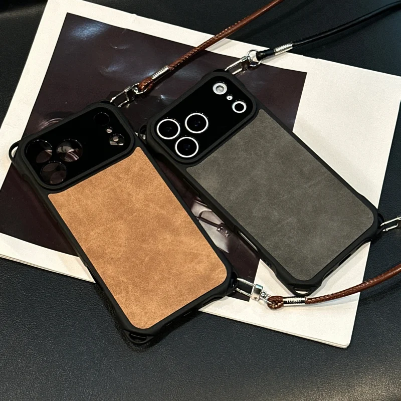 

Fine perforated four-corner veneer+The long leather crossbody strap is suitable foriphone17promaxPopular mobile phone cases, tre