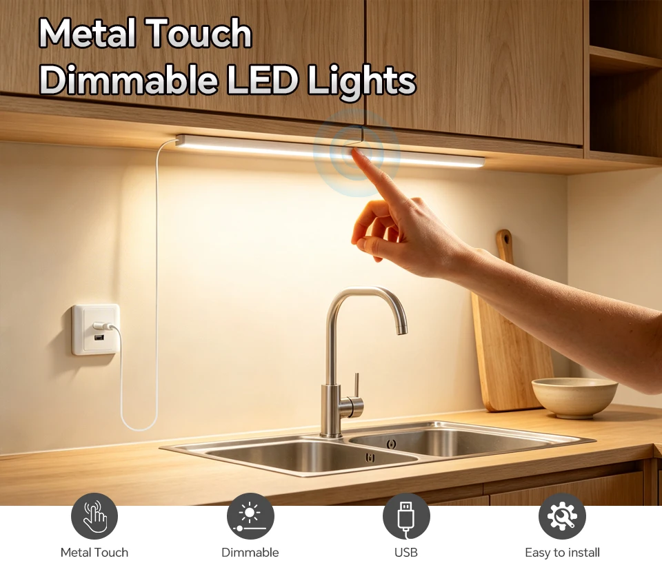 Black/White Shell USB Powered LED Night Light Bar 42cm Aluminum Touch On/Off Dimmable Lamp Cabinet Closet Washing Room Lighting