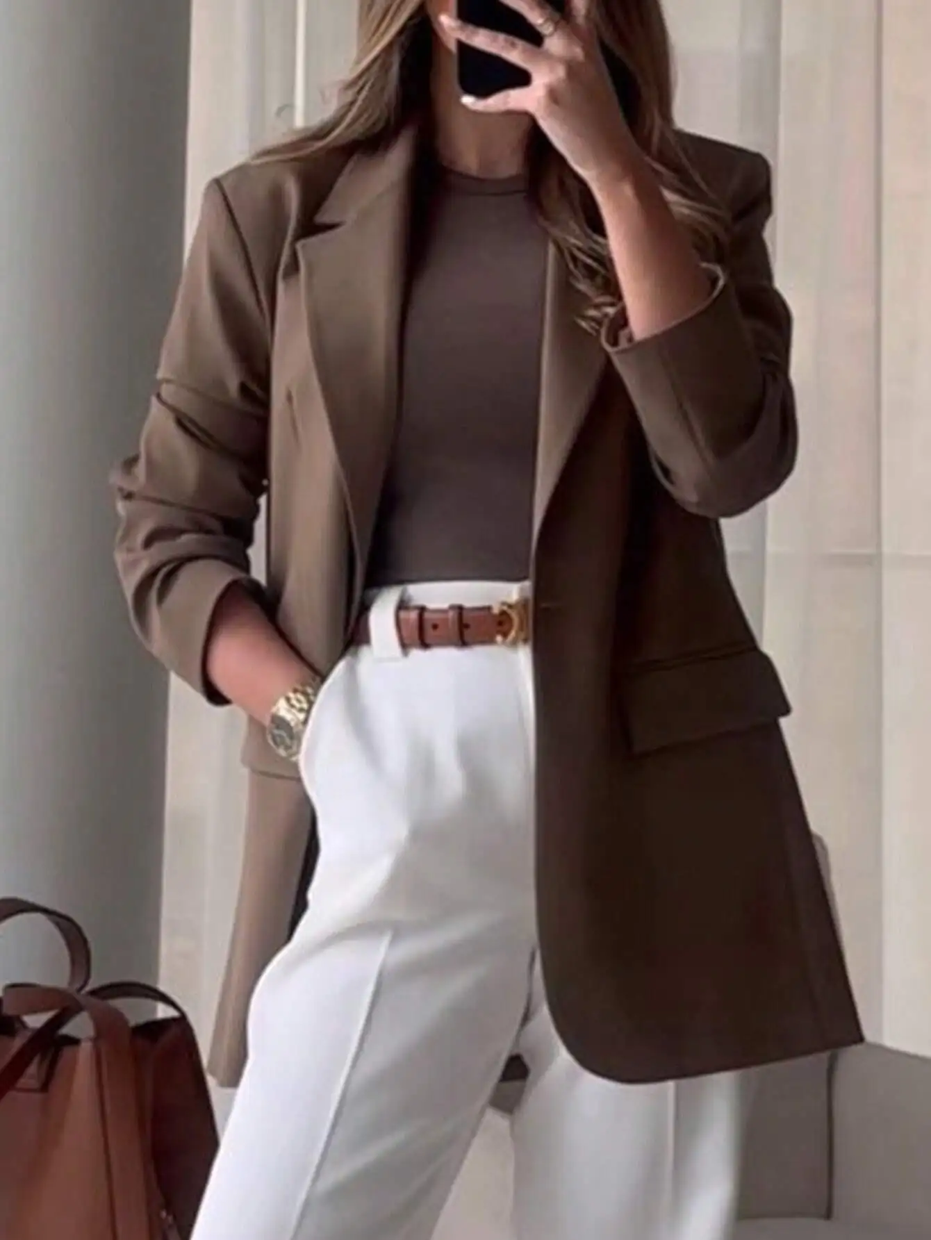 

Solid color button-down collar high-end casual versatile stylish elegant suit jacket