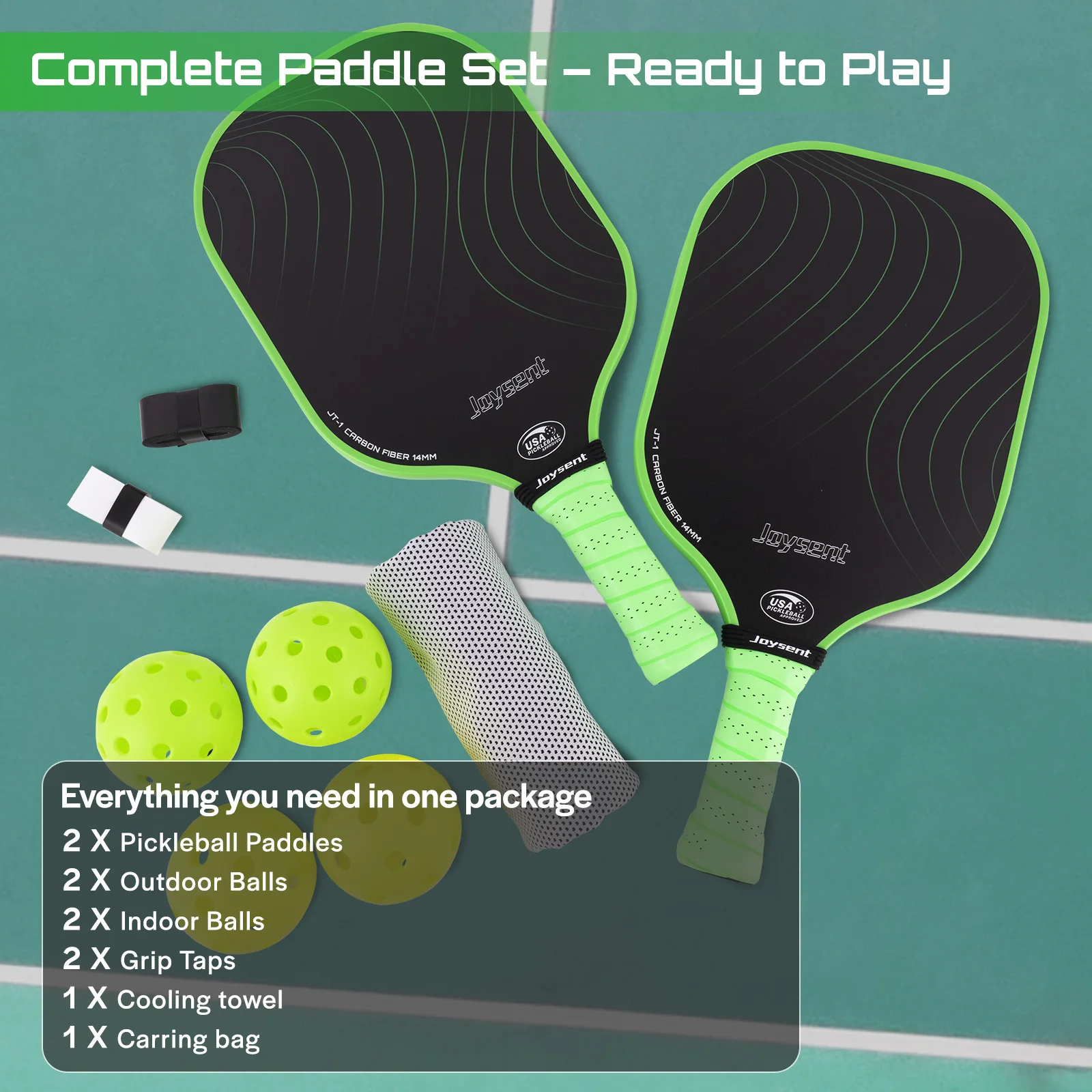 Joysent Pickleball Paddles USAPA Approved T300 Carbon Fiber Set of 2 Lightweight Pickle Ball Rackets with 4 Balls 1 Carry Bag - Image 6