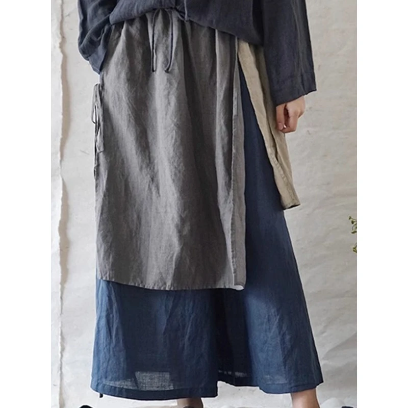 25 Nieuwe Collectie Zomer Vrouwen Vintage Katoen Linnen Kuitlengte Broek Casual Elastische Taille Asymmetrie Patchwork Wijde Pijpen Broek Y149