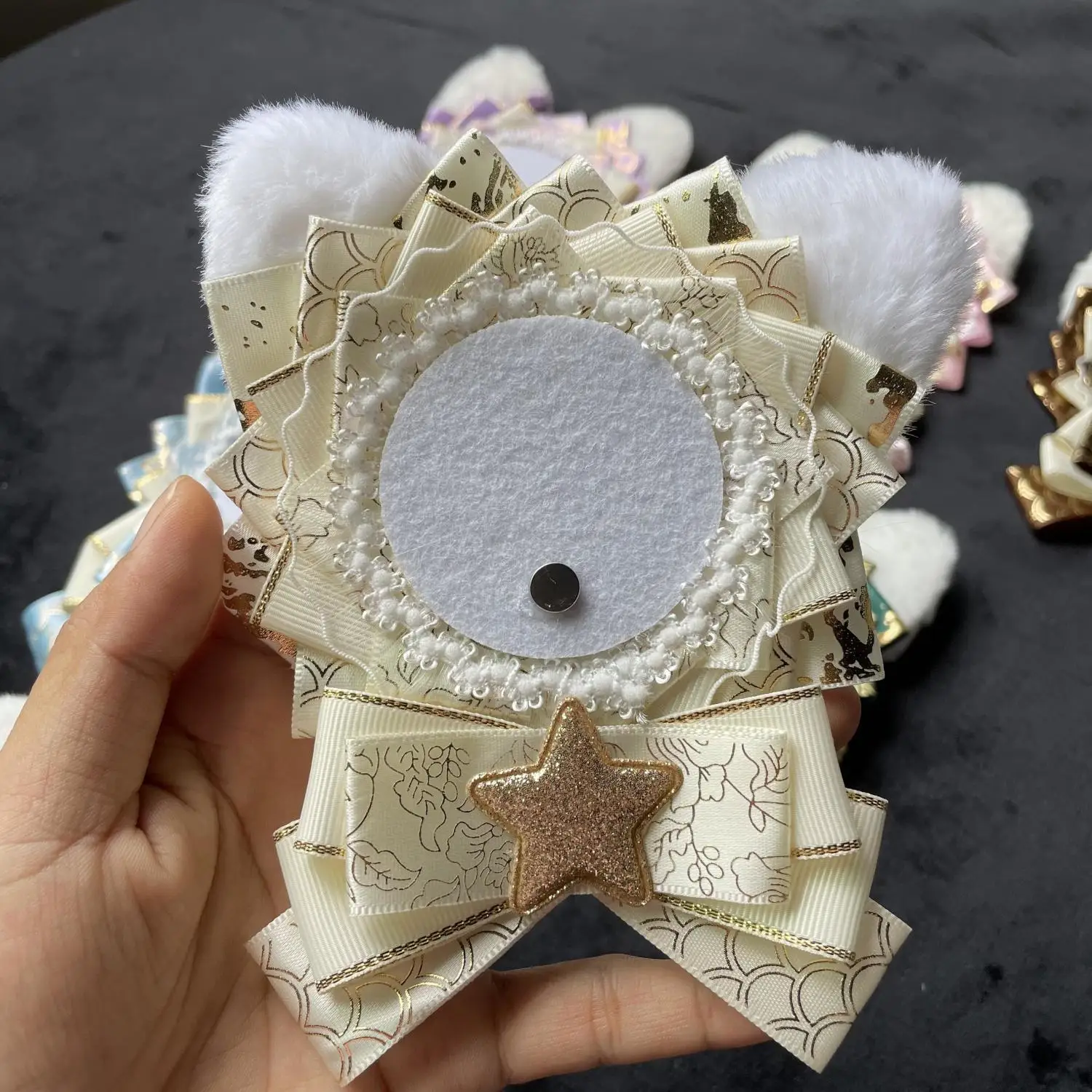 Cute Lolita Alloy Bead Lace Badges Holder Bow Decoration School Backpack Ribbons Pins Base Tray for Fill Bag Accessories