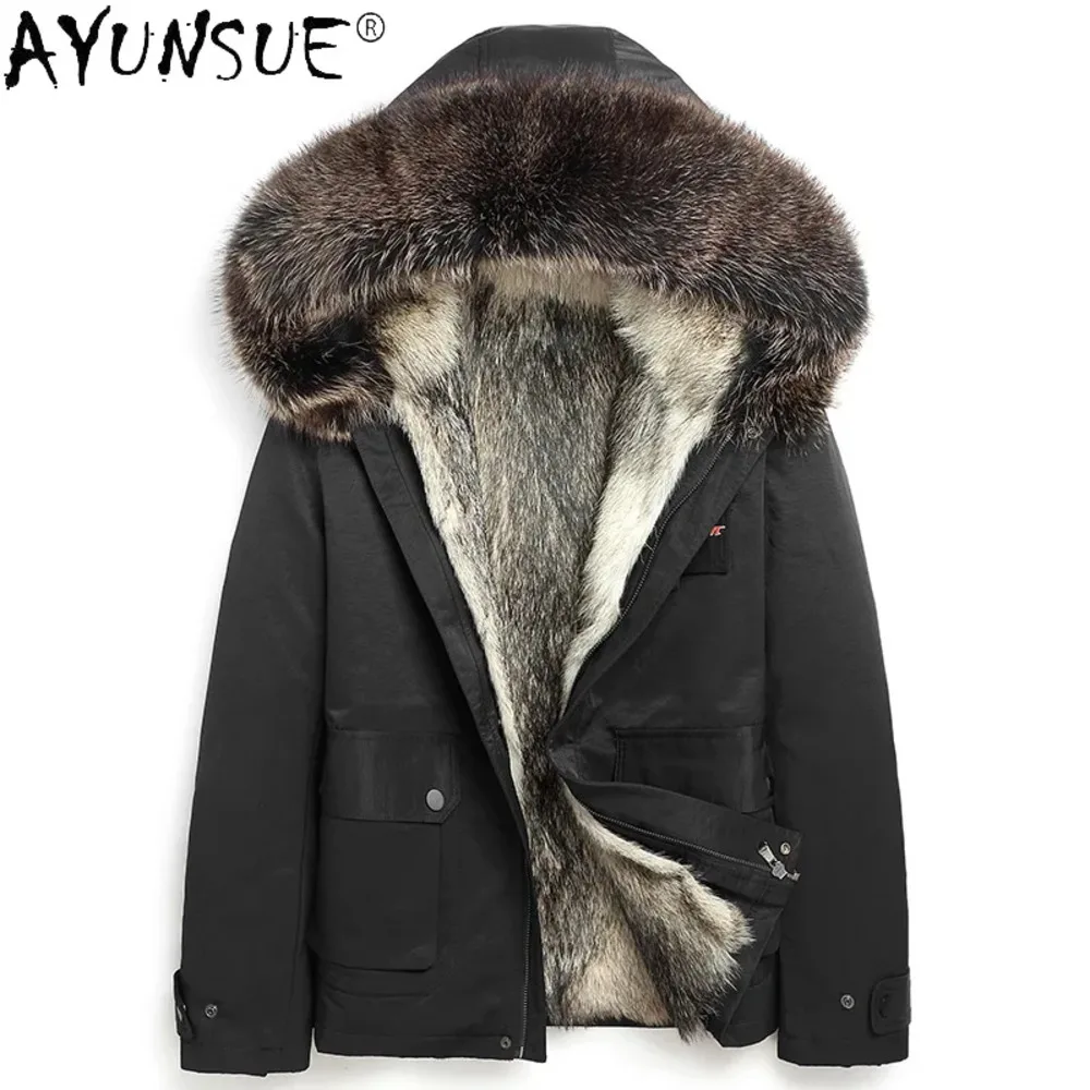 

Winter AYUNSUE 100% Raccoon Liner Parkas Men 2024 Real Men's Fur Coat Warm Thick Jackets Casual Casaco Masculino Gxy276