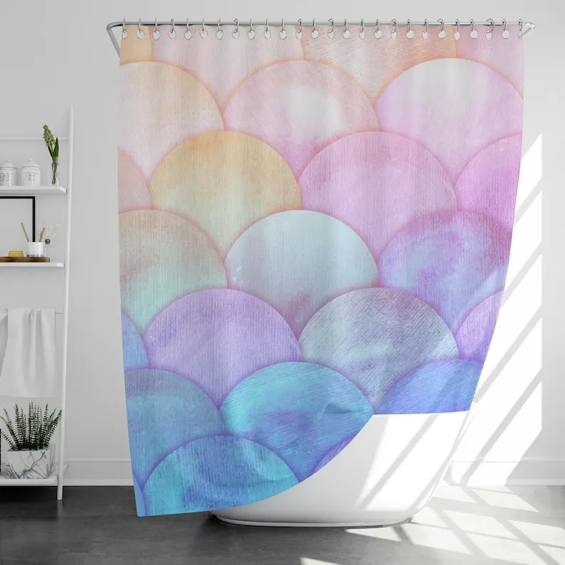 

Mermaid Shower Curtain with 12 Hooks Waterproof, Modern Bathroom Decor, Housewarming Gift