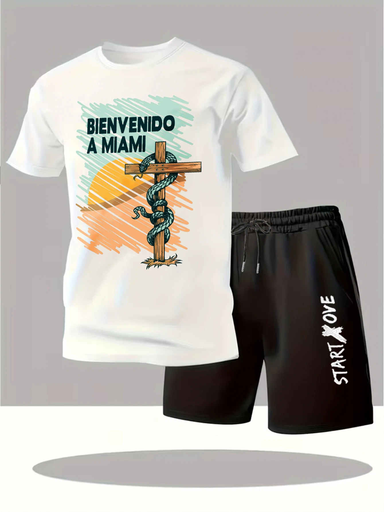 

Мужские комплекты 2025: Новинка! Модный костюм для мужчин, мужской спортивный костюм с коротким рукавом и принтом, графические комплекты для мужчин.