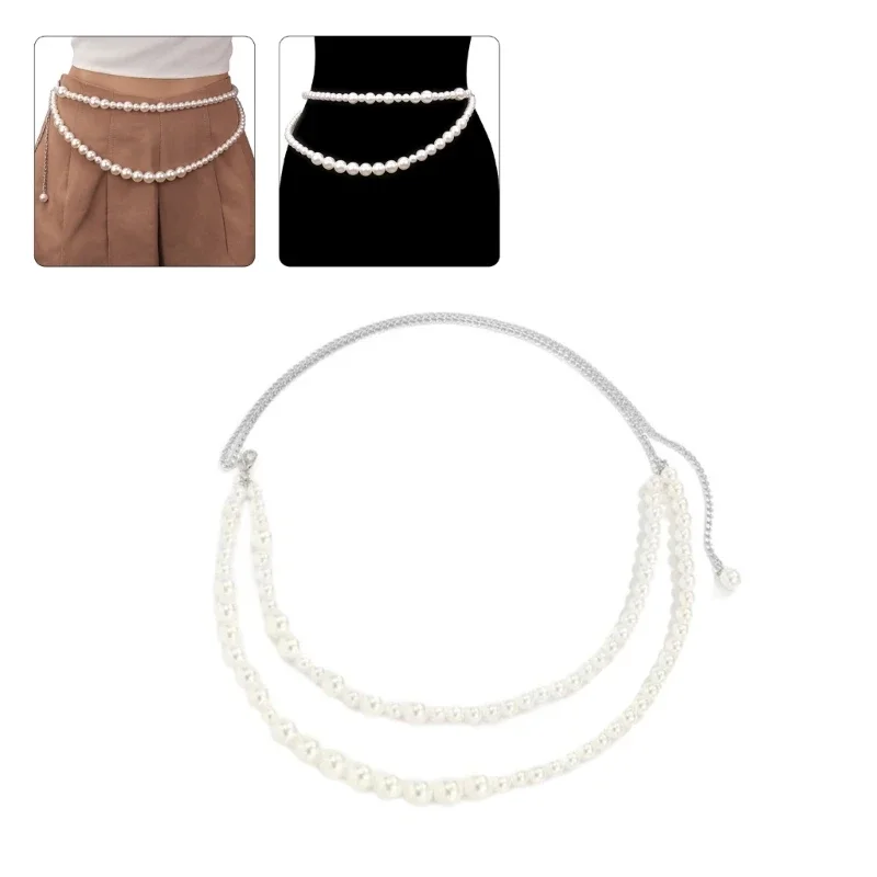 

French Pearl Waist Chain for Beachwear Artificial Pearl Belly Chain Belt for Female Fashion Waist Decors Body Jewelry