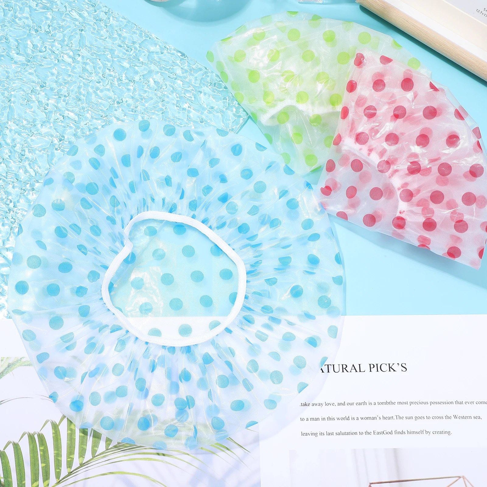 

6 pcs Waterproof Caps Thickened PE Material Hair Bath Caps Elastic for Women Kids Bathing Hair Care Travel Storage