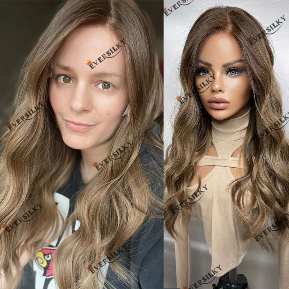 

Remy Peruvian Human Hair Natural Wave Ombre Cool Brown Lace Front Wig 360Lace Frontal Wig Transparent Invisible Lace Front Wig