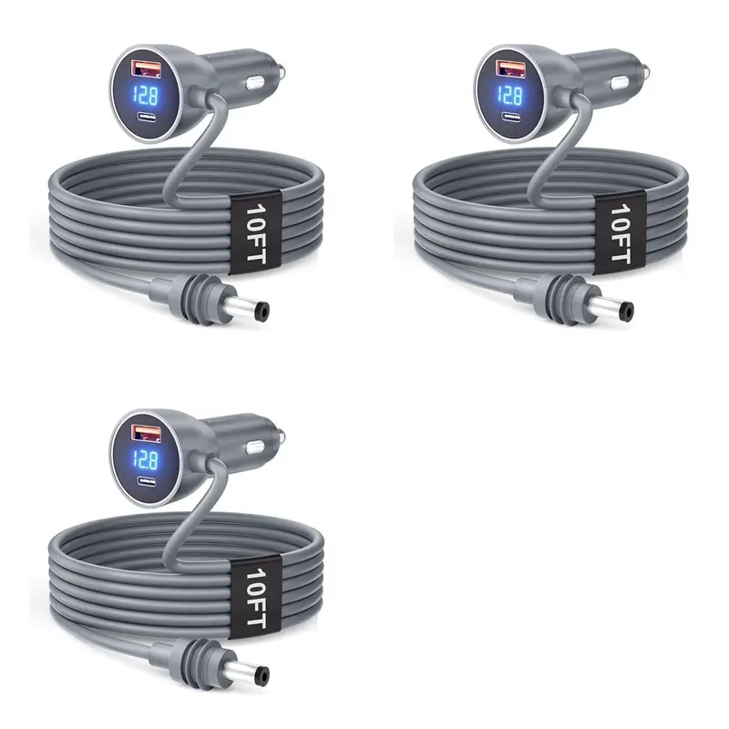 A33T-3X For Starlink Mini Car Power Cable With Digital Display DC 12V 24V Cigarette Lighter Power Cord 10FT
