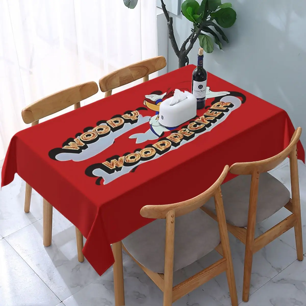 Rectangular Waterproof Disney Cartoon Woody Woodpecker Animation Table Cover Table Cloth Backing Edge Tablecloth for Dining