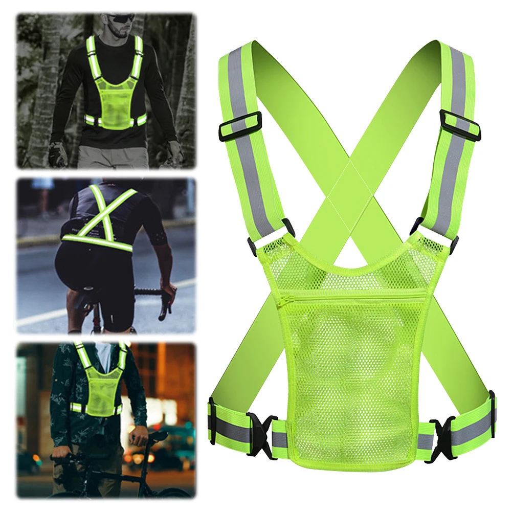 Reflective Safety Vest Lightweight Elastic Safety Vest with Pouch High Visibility Running Vest Adjustable for Running Jogging