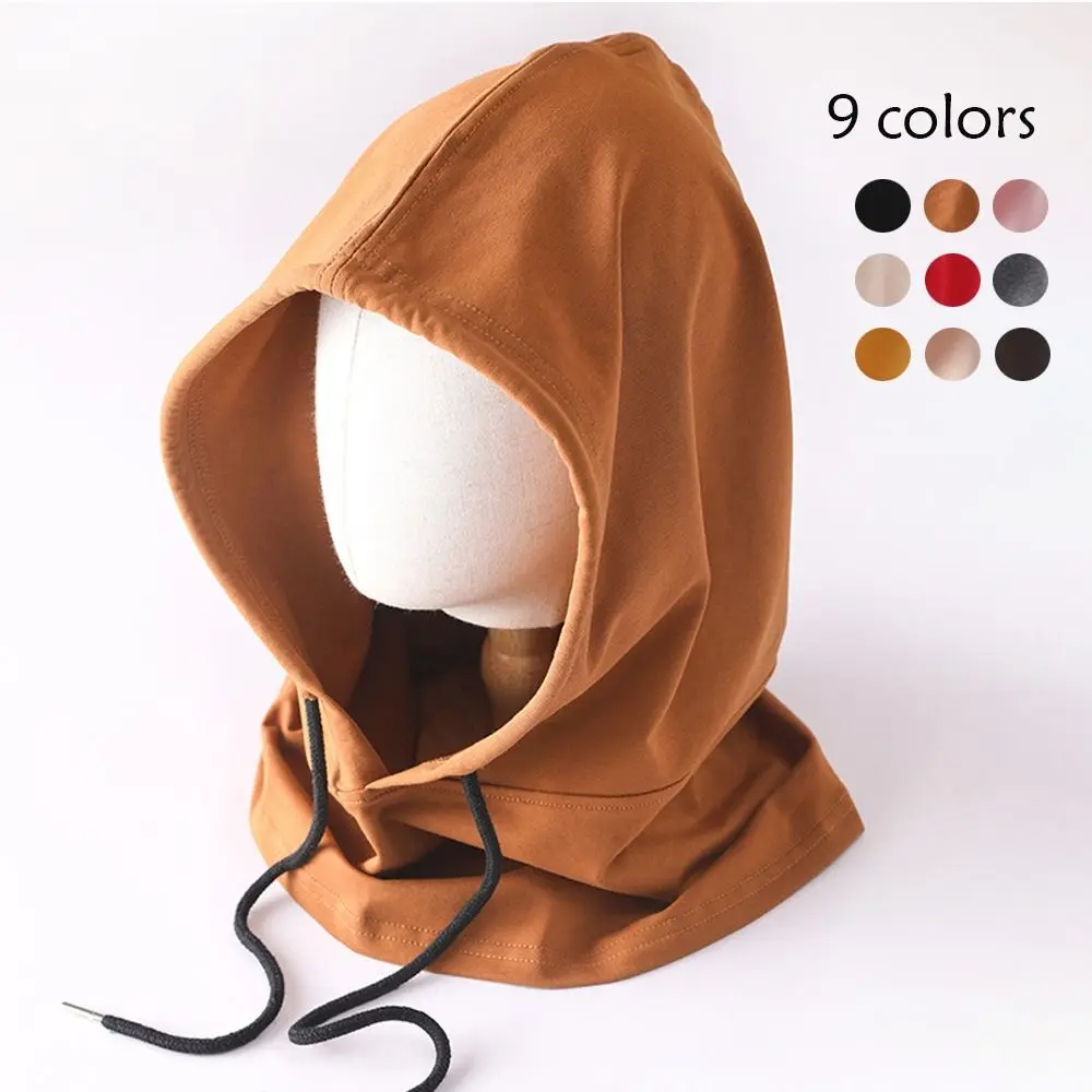 Streetwear Soft Cotton Balaclava Windproof Winter Neck Warm Hooded Hat Beanies Outdoor Sports Light Thin Hood Scarf Unisex