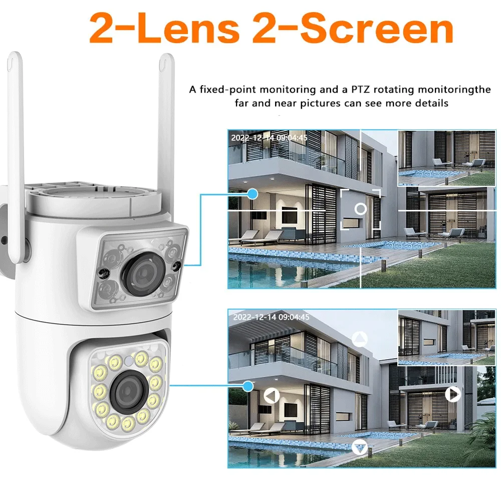 10MP Dual-Lens Wifi Camera Tuya PTZ Outdoor 4K Dual Screen Security Protection IP Cameras Color Night Vision Video Surveillance