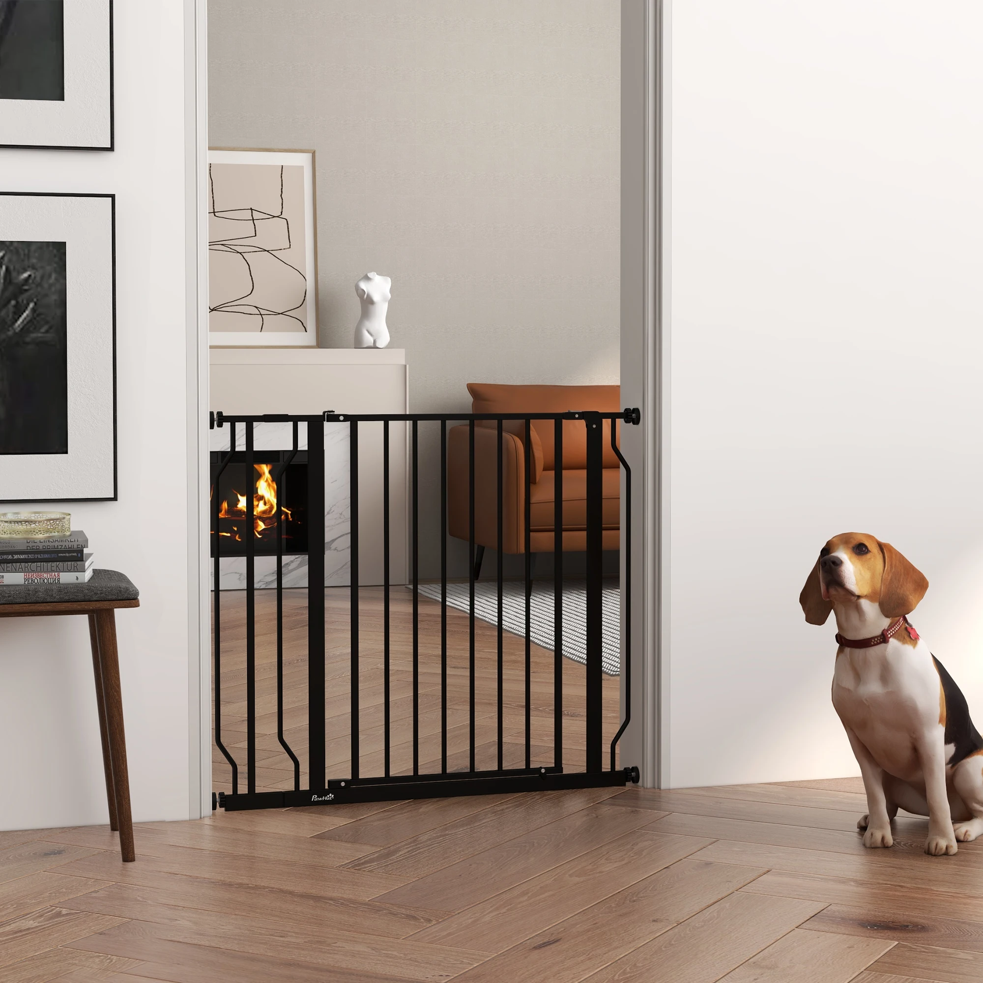 PawHut Barrera de Seguridad Extensible con 2 Extensiones 75-95x76 cm Negro