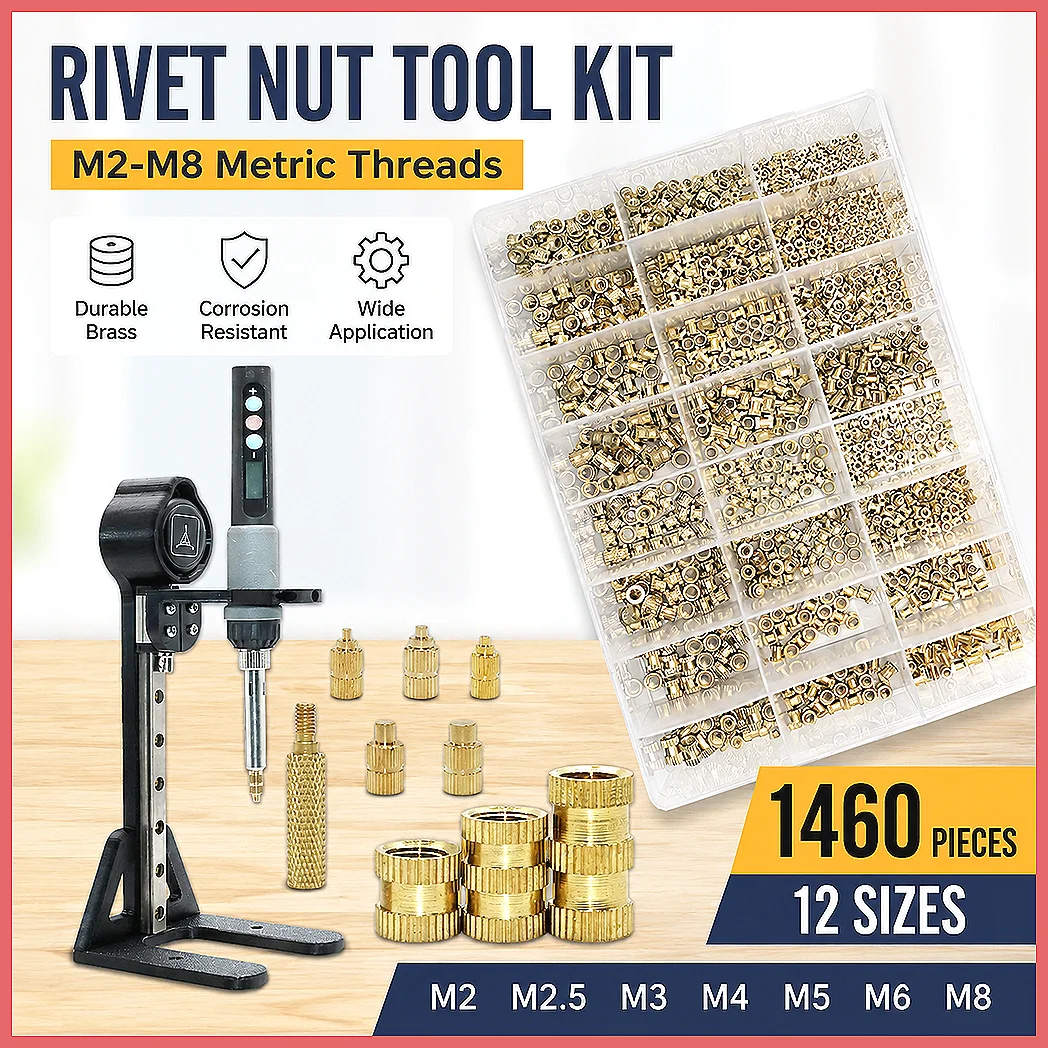 Heat Set Insert Press Tool Electric Soldering Iron Tip M2-M8 Thread Brass Inserts Nut Embedded Kit for 3D Printing