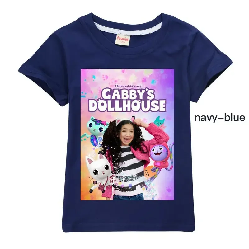 2023 Sommer kawaii niedlichen Gabbys Puppenhaus T-Shirt Kinder 3d bunten Druck T-Shirt Mädchen Kurzarm T-Shirt Damen Raper Style Top