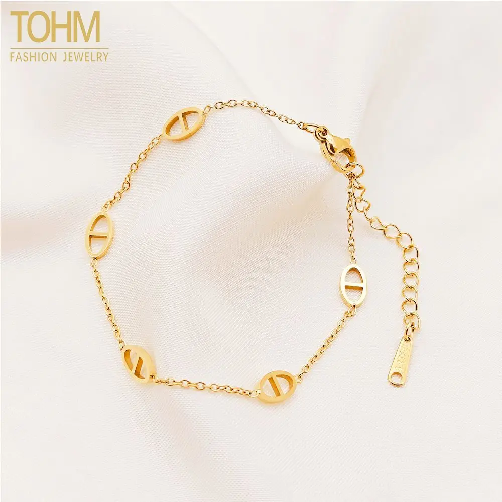 

TOHM Fashionable Stainless Steel Charm Chain Bracelet Women's Non Fading Classic Simple Style Summer Wristbands