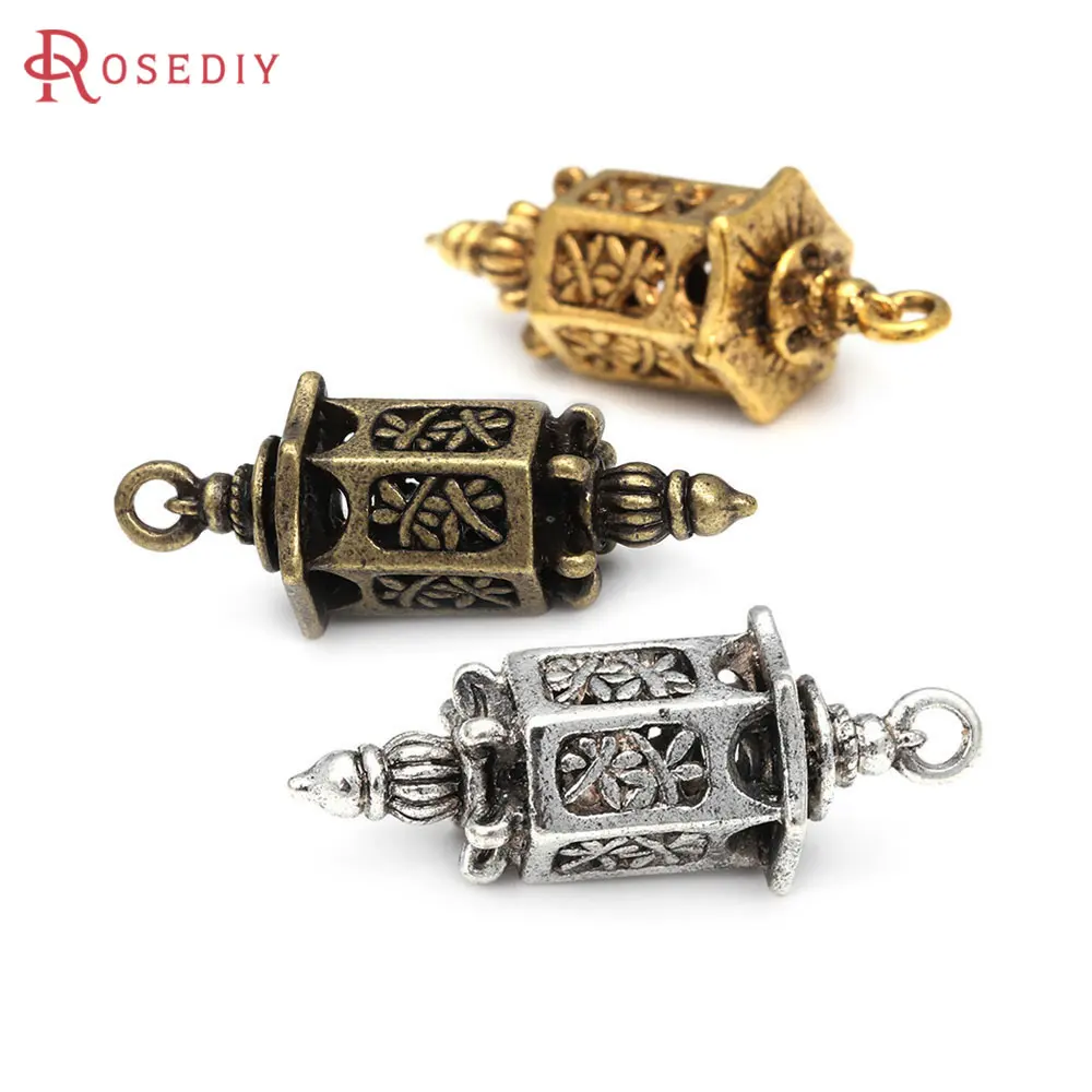 6PCS Antique Bronze Vintage Style Zinc Alloy Lanterns Charms Pendants Diy Jewelry Making Necklace Earrings Accessories for Women