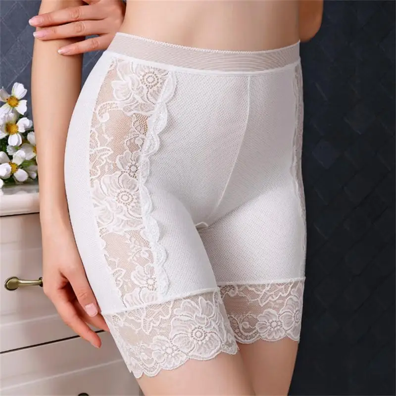 2022 Summer Safety Panties Ice Silk Seamless Lace High Waist   Stretch Women's Abdominal Leggings Anti-lighting Plus Size