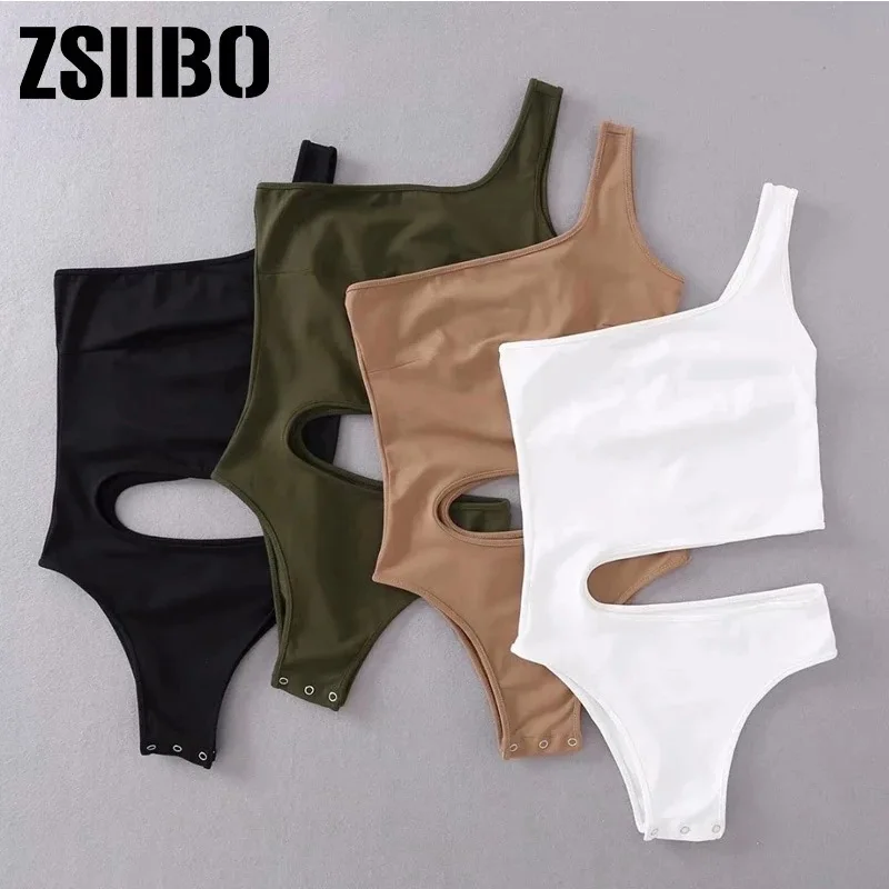 

New spring and summer irregular exposed navel and backless sexy sleeveless single shoulder jumpsuit women fashion trend Y2K