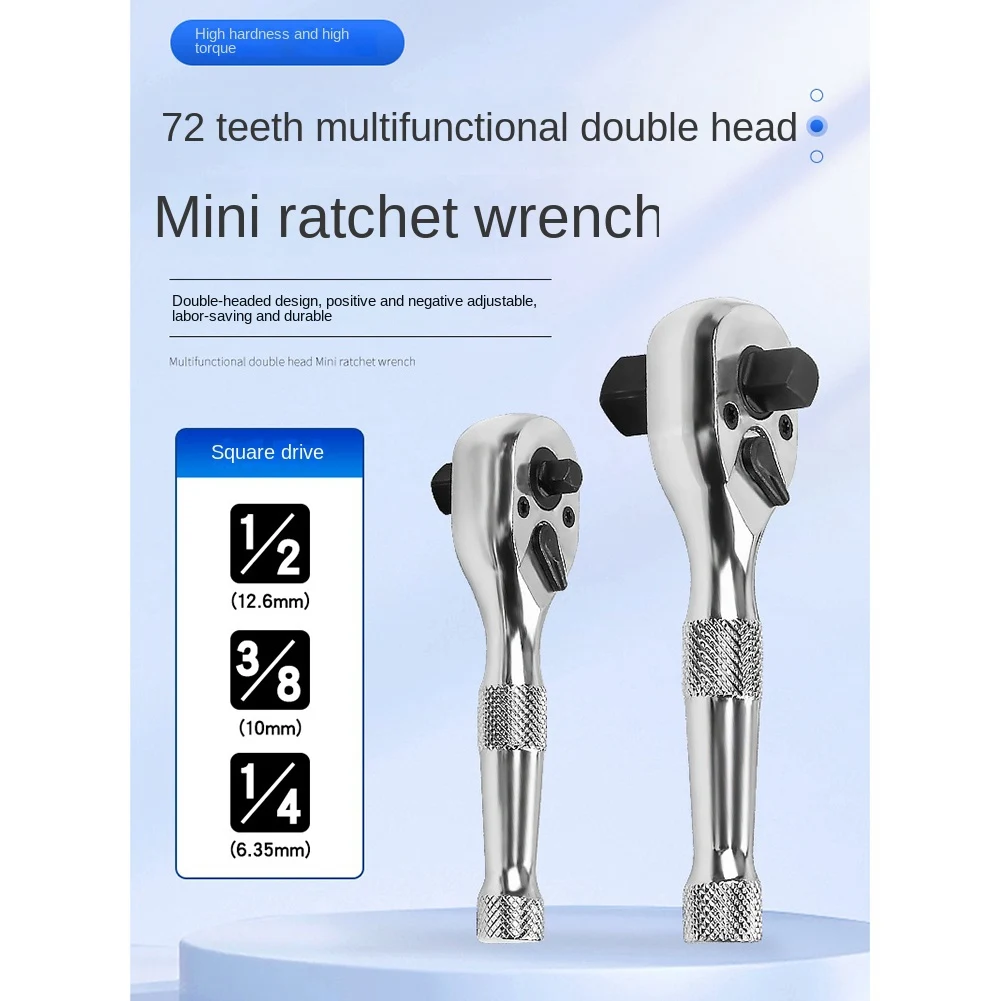 ABNC-72 Teeth Ratchet Socket Wrench Mini 3/8Inch 1/2Inch Double Ended Torque Wrench Spanner Rod Screwdriver Bit Tool