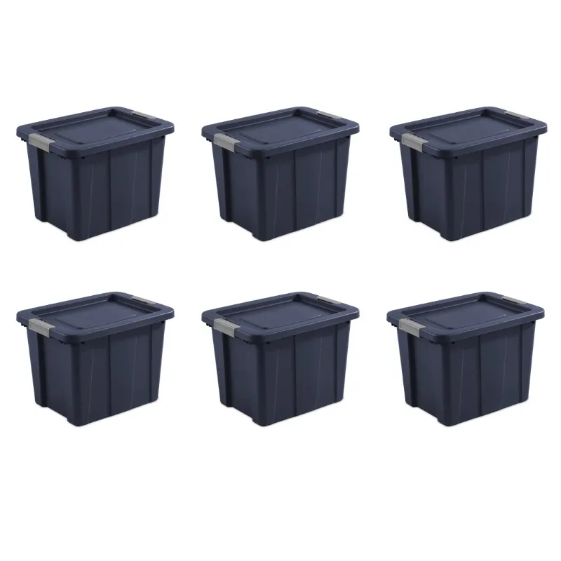 

18 Gallon Latching Tuff1 Tote, Rugged Plastic Bin with Lid, Dark Blue, 6 Pack