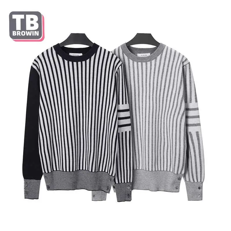 

TB BROWIN men's sweater thom new autumn and winter four-bar color-blocking wool British style casual bottoming knitted pullover